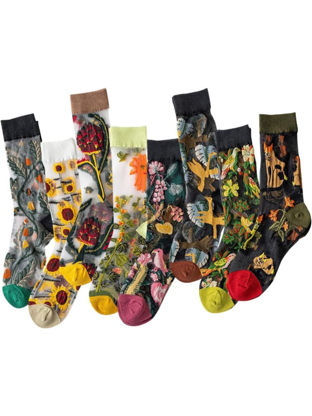 Sheer Floral Embroidered Crew Socks - Vintage Lace Aesthetic Ankle Socks